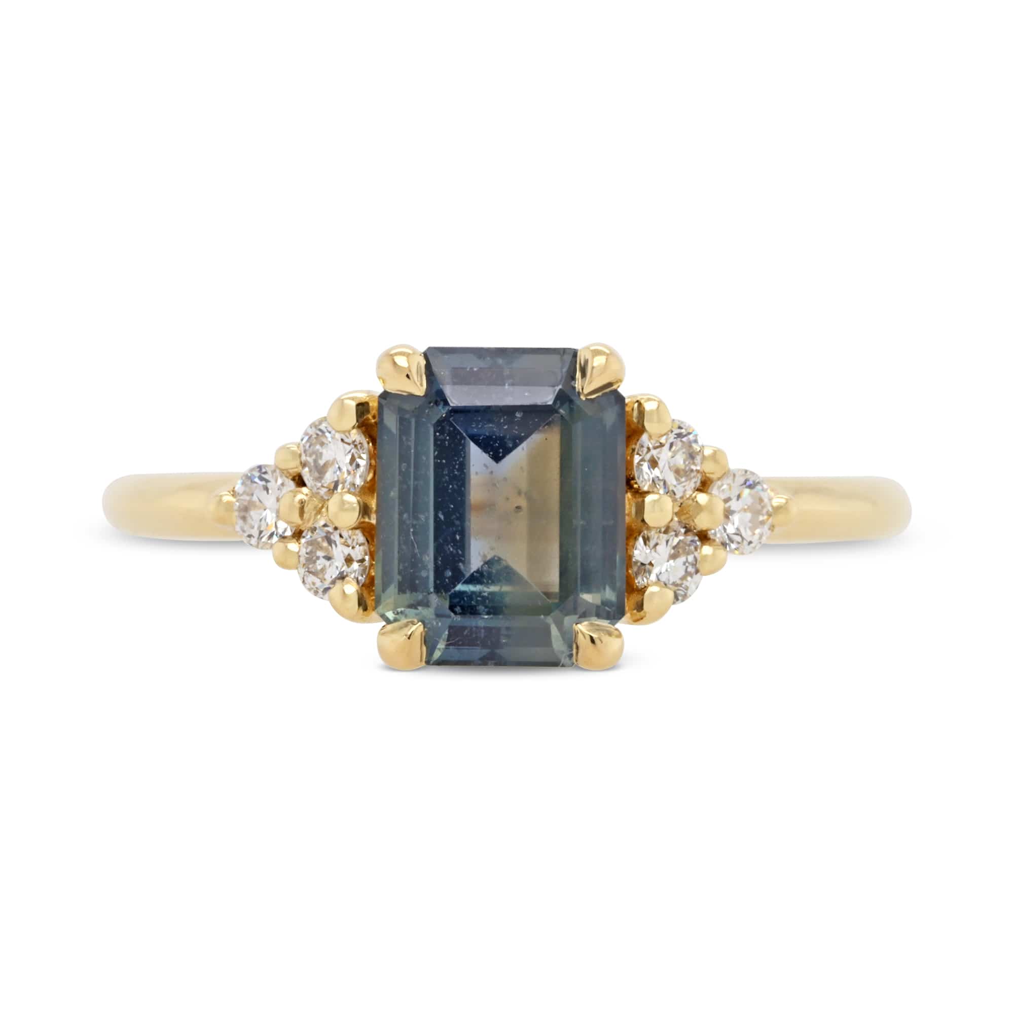 Ec Diamond 1.52ct Bella Emerald-Cut Teal Color-Shift Sapphire & Diamond Engagemen