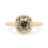 2.66ct Collet Cushion Old Mine Cut Champagne Lab Grown Diamond Engagement Ring