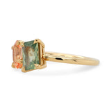 Gemma Radiant Cut Green Sapphire & Oval Peach Sapphire Engagement Ring
