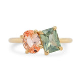 Gemma Radiant Cut Green Sapphire & Oval Peach Sapphire Engagement Ring