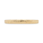 2mm yellow gold wedding band with carved woodgrain texture