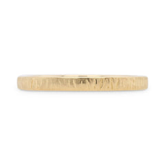 2mm yellow gold wedding band with carved woodgrain texture