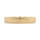 4mm yellow gold wedding band with carved woodgrain texture