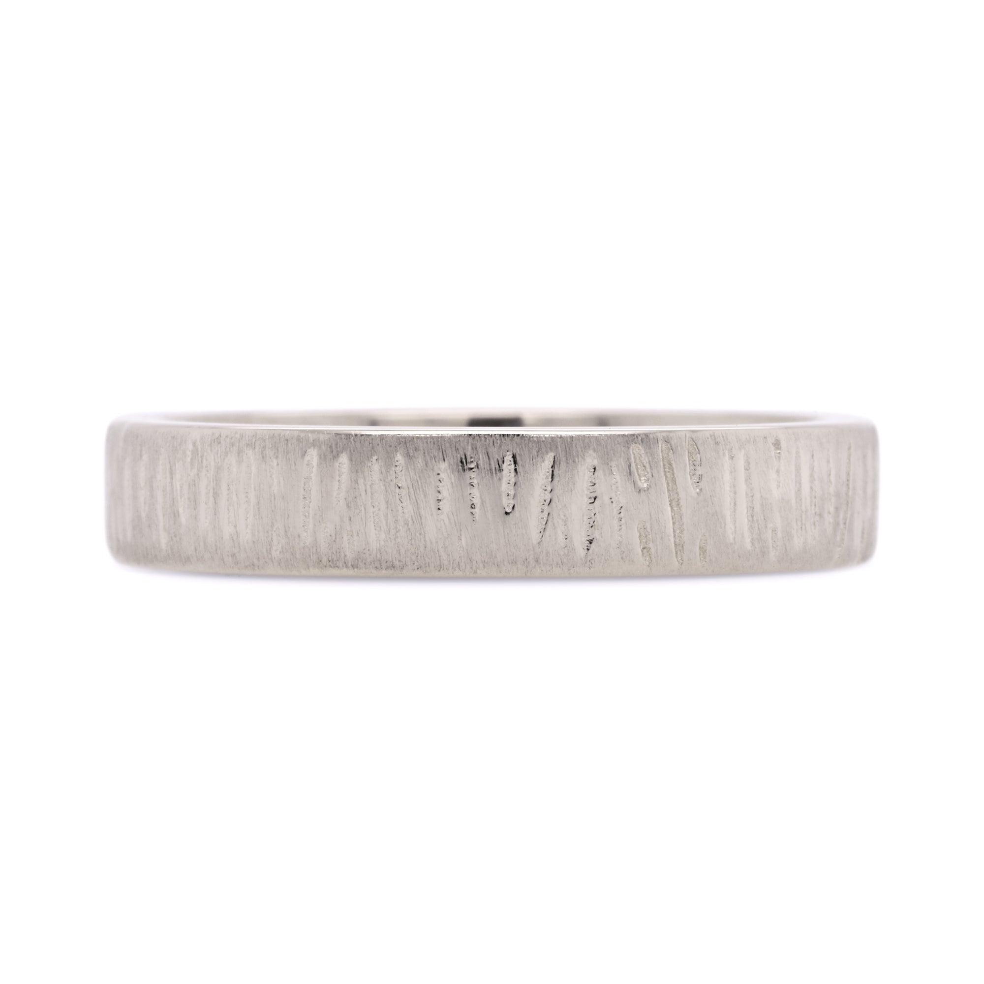 4mm white gold wedding band with carved woodgrain texture