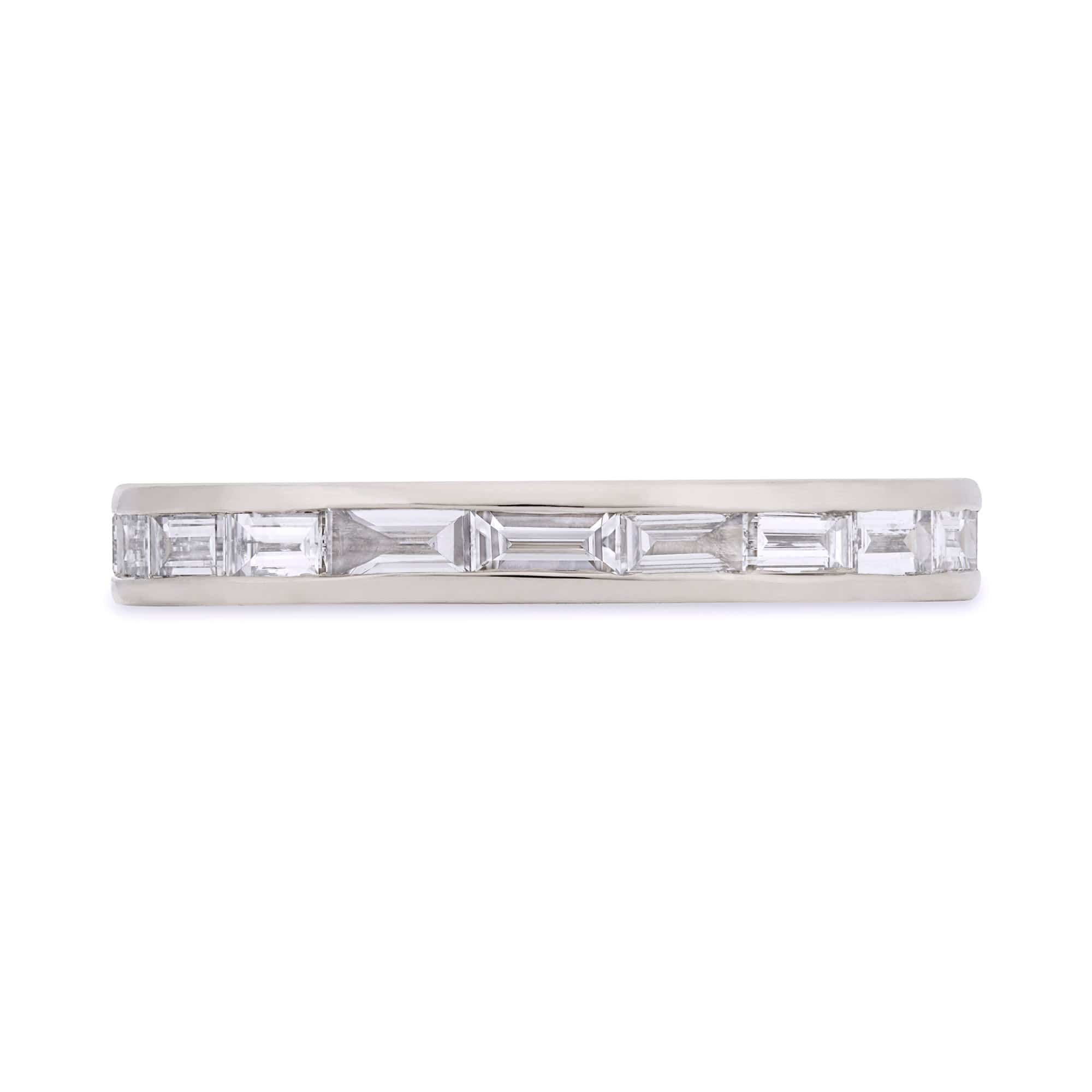Channel set baguette diamond wedding band in white gold