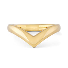 Wide 14k yellow gold V-shaped ring