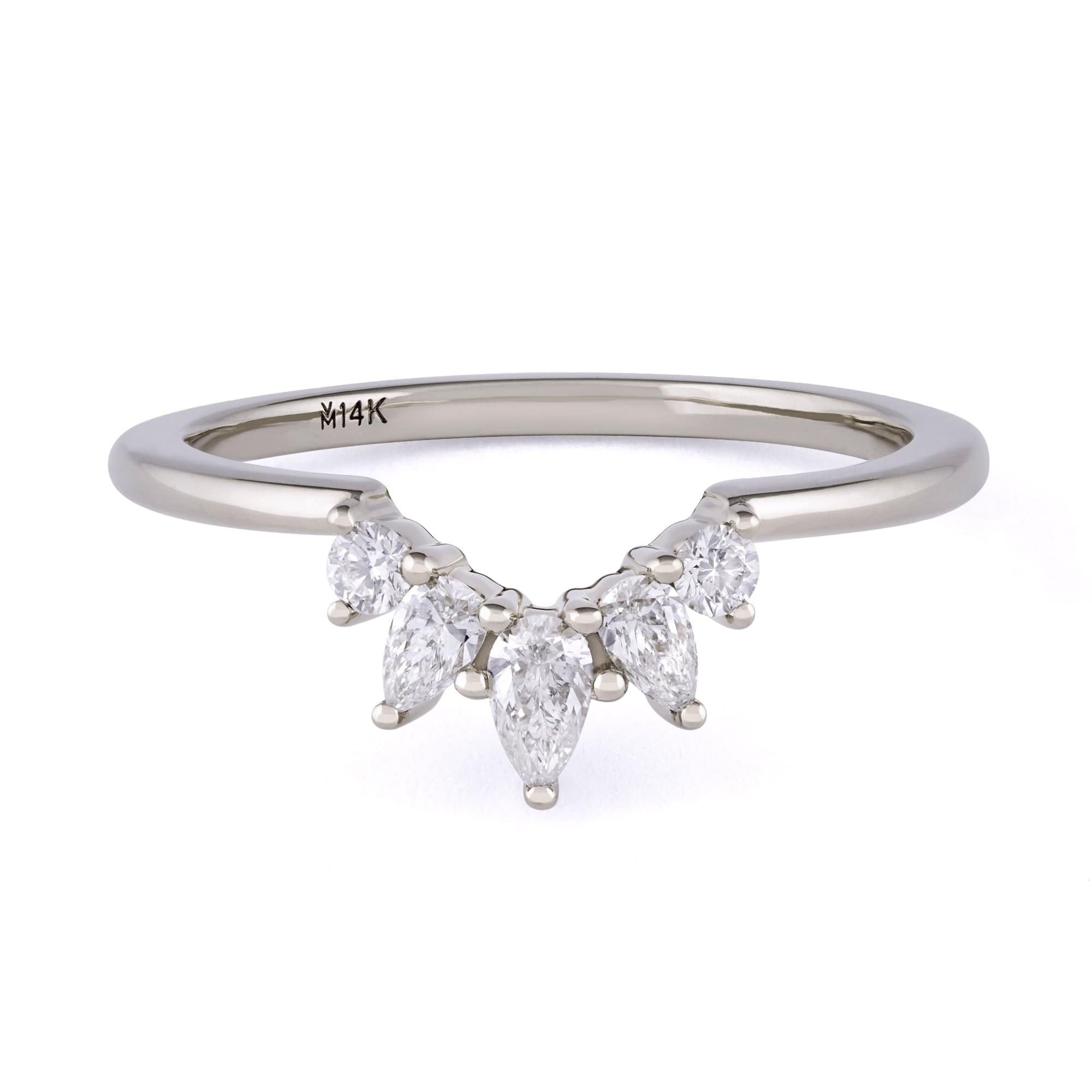 White gold wedding band with 5 diamonds