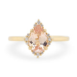 Custom Pear Cut Peach Sapphire and Diamond Cluster Ring