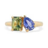 Gemma Emerald Cut Green Sapphire & Pear Blue Sapphire Engagement Ring