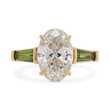 3.0ct Zara Oval Lab Grown Diamond & Tapered Baguette Green Australian Sapphire Engagement Ring