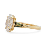 3.0ct Zara Oval Lab Grown Diamond & Tapered Baguette Green Australian Sapphire Engagement Ring