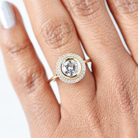 Selena 1ct Moissanite Halo Engagement Ring in yellow gold