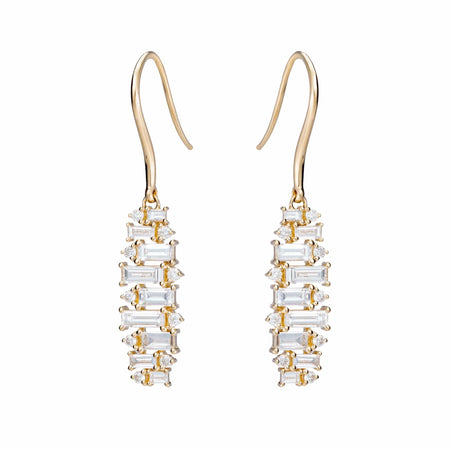 baguette earrings alternating as they dangle from north to south