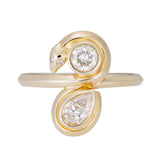 Ready To Ship - Serpent Toi et Moi Pear & Round Diamond Ring (Size 6.75)