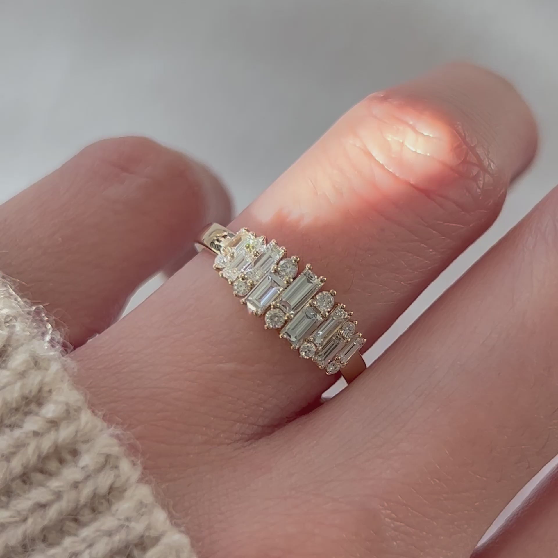 modeled video of baguette diamond ring